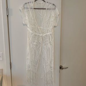 White crochet beach cover up kimono
